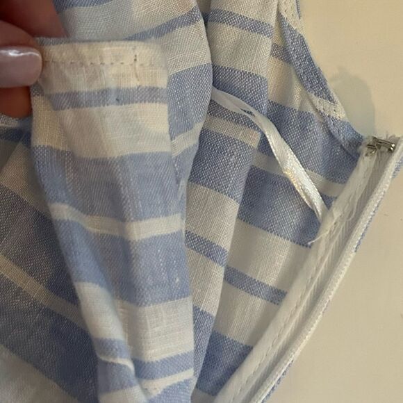 Sigrid Olsen 100% Linen Blue White Striped Halter Midi Summer Dress Size 4 - Picture 4 of 10